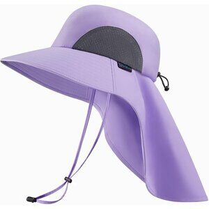 Unisex Lavender 100% Polyester Wide Brim Mesh Vent Neck Flap Classic Beach Hat